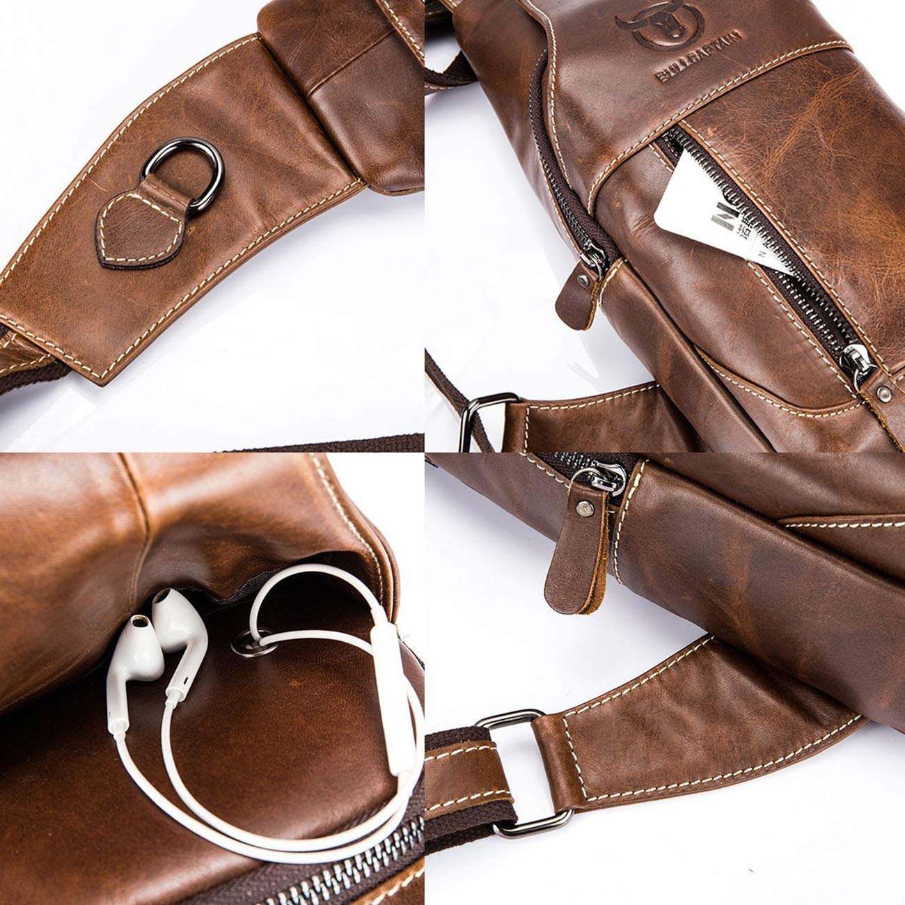 BULLCAPTAIN Hommes Véritable Sac de Poitrine Cuir En Cuir Hommes Pendentif Sacs Buste Sacs Portefeuille Anti-vol Randonnée Voyage École De Randonnée