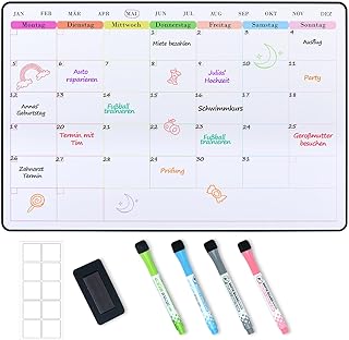 POPRUN A3 Monatsplaner Abwischbar, Whiteboard Magnetisch für Kühlschrank, Perfect as Familienplaner, Planungstafel, Memoboard, Terminplaner, Monatskalender, kühlschrank terminplaner