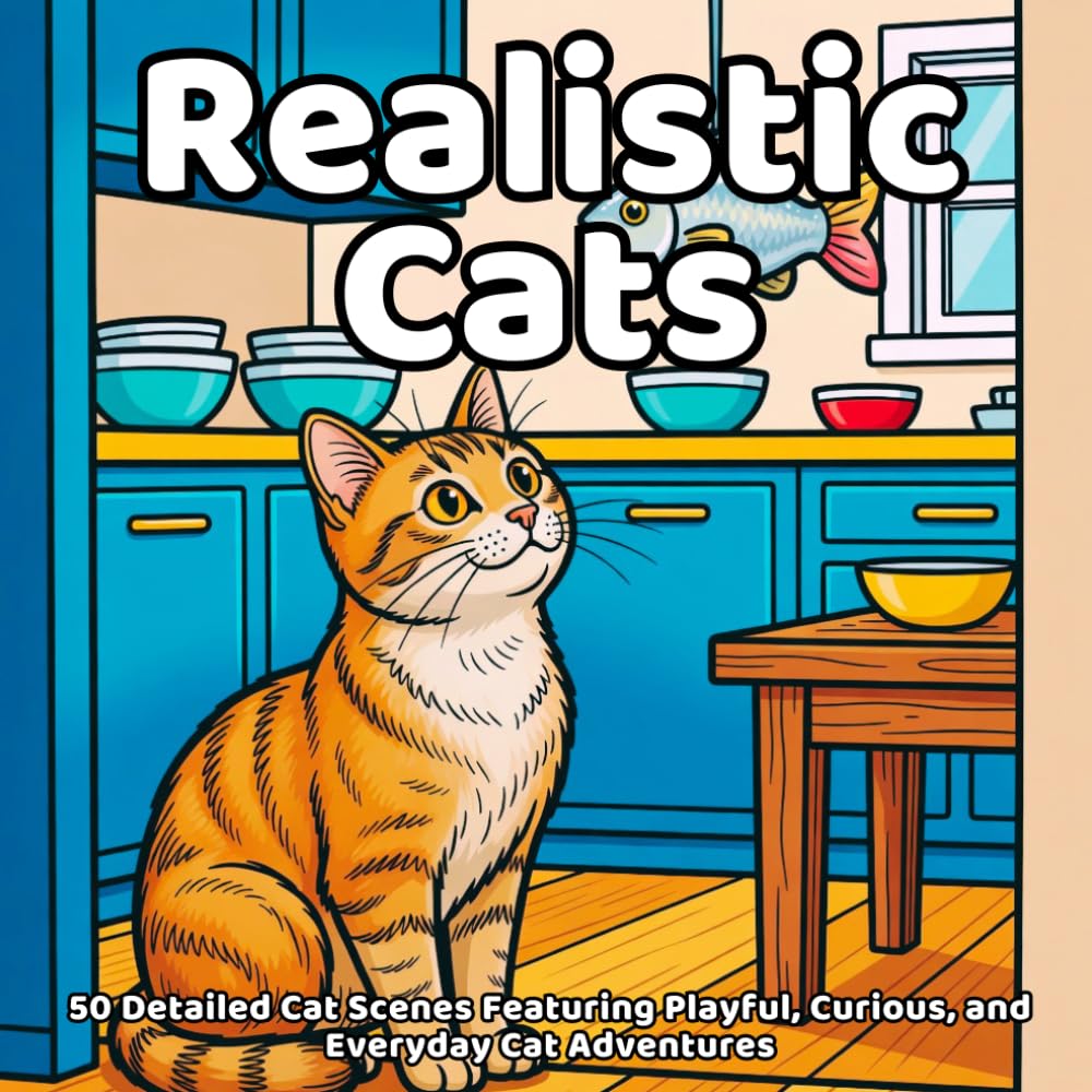 Realistic Cats coloring book: 50 Detailed Cat Scenes Featuring Playful, Curious, and Everyday Cat Adventures