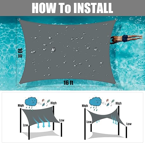 Miniatura 8 de Neween Toldo impermeable rectangular con bloqueo UV para patio y jardín al aire libre, actividades de patio (6.5 x 13 pies, gris oscuro)