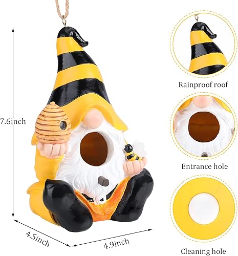 Miniatura 2 de Yinns Casa de pájaros de resina, casas para pájaros para exteriores, casas decorativas para pájaros, gnomos divertidos colgantes para decoración de