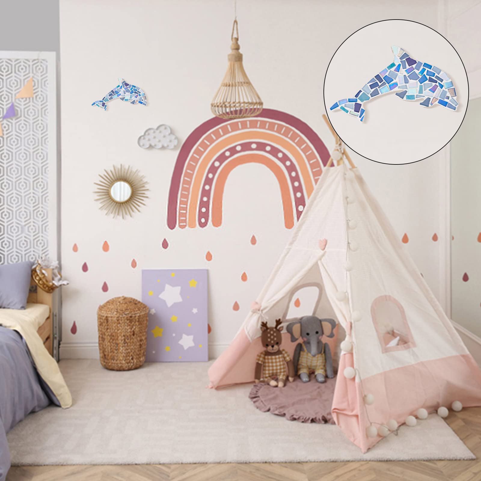 WEBEEDY Crea 2 kit Mosaico In Vetro Delfino Kit In Vetro Mosaico Fai-Da-Te per Adulti Include Tessere di Mosaico In Vetro, Trucioli di Legno, Nastro