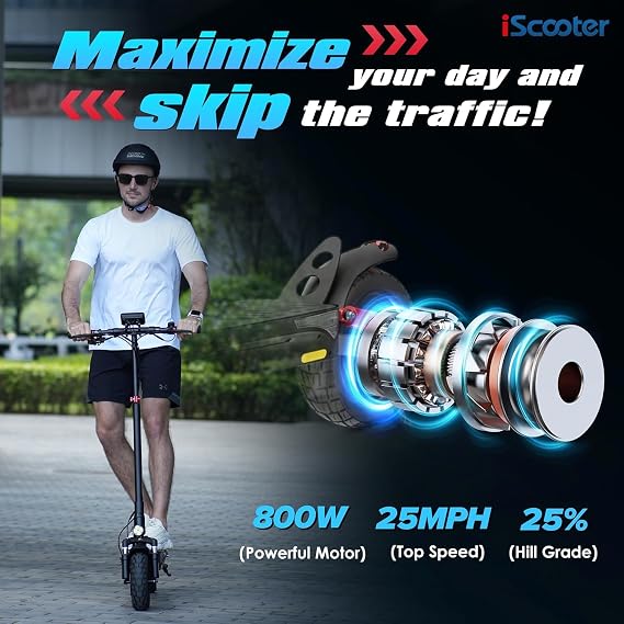 iScooter iX3/iX4 Electric Scooter, Off Road Tires, 800W Motor E-Scooter Up to 25/28 Miles Range,Top Speed 25/28 MPH, Adjustable Handlebar Height,Folding Commuting Electric Scooter for Adults
