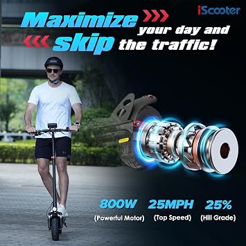 iScooter iX3/iX4 Electric Scooter, Off Road Tires, 800W Motor E-Scooter Up to 25/28 Miles Range,Top Speed 25/28 MPH, Adjustable Handlebar Height,Folding Commuting Electric Scooter for Adults