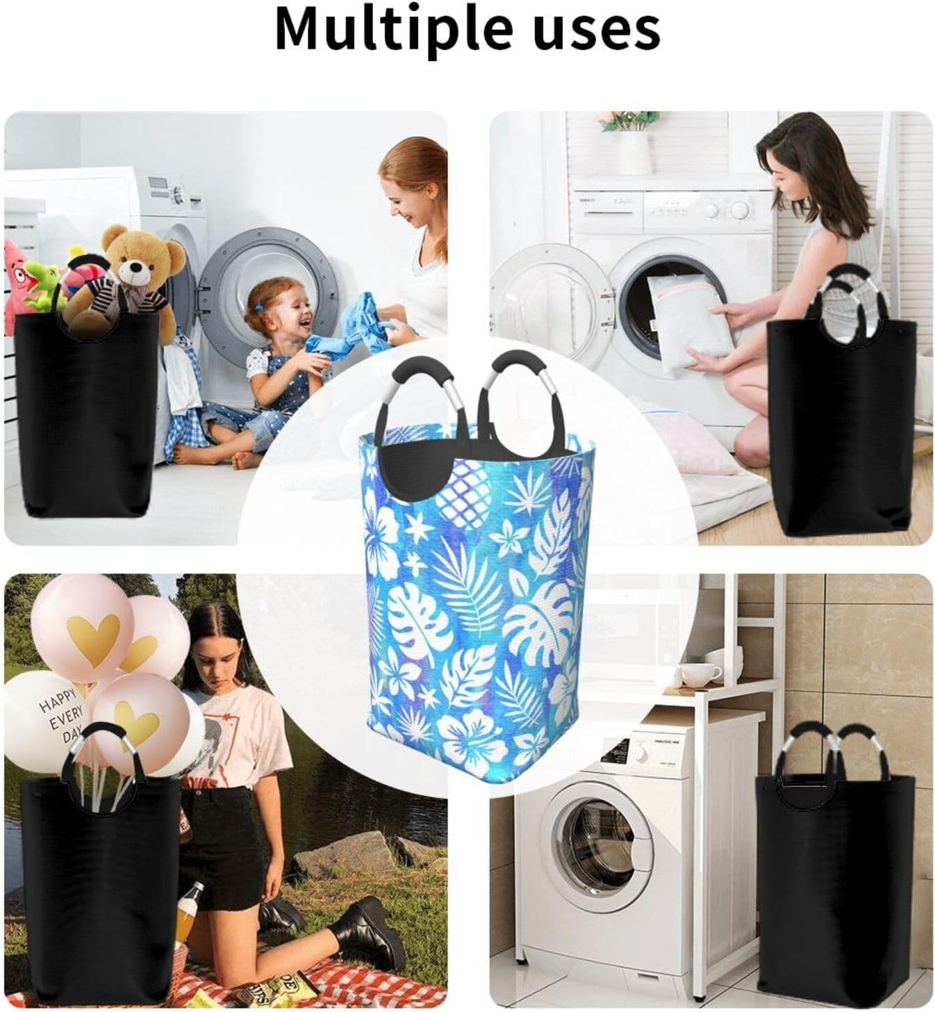 50l Laundry Basket Tropical Floral Plant Pattern Waterproof Laundry Hamper Foldable Clothes Laundry Bag With Handles