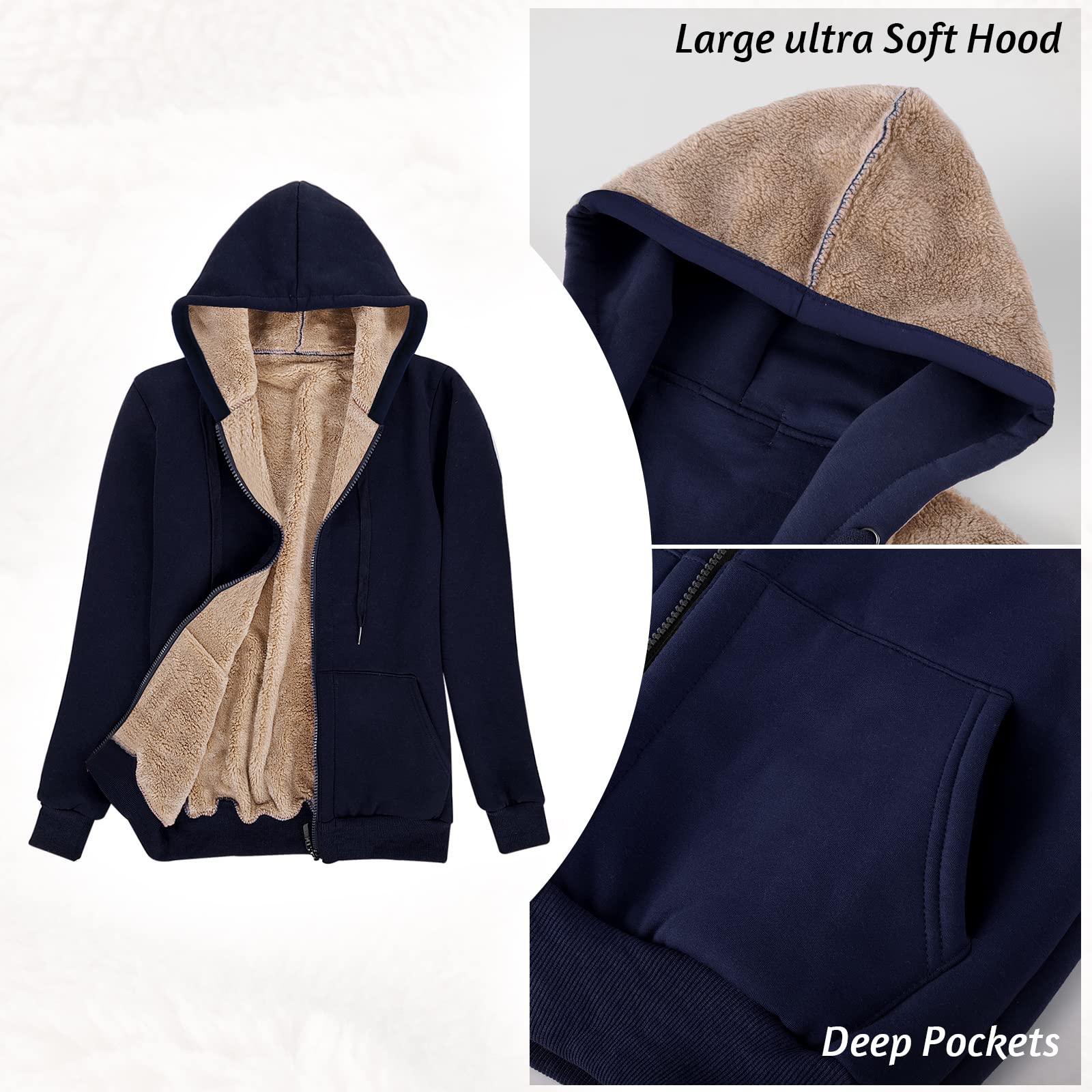 UMIPUBO Felpa Donna con Zip e Cappuccio Flanella Caldo Hoodie Cerniera Donna Cappotto Peluche a Manica Lunga con Tasche Sweatshirt Felpe in Pile con Cappuccio Giacca Outwear Donna Invernale