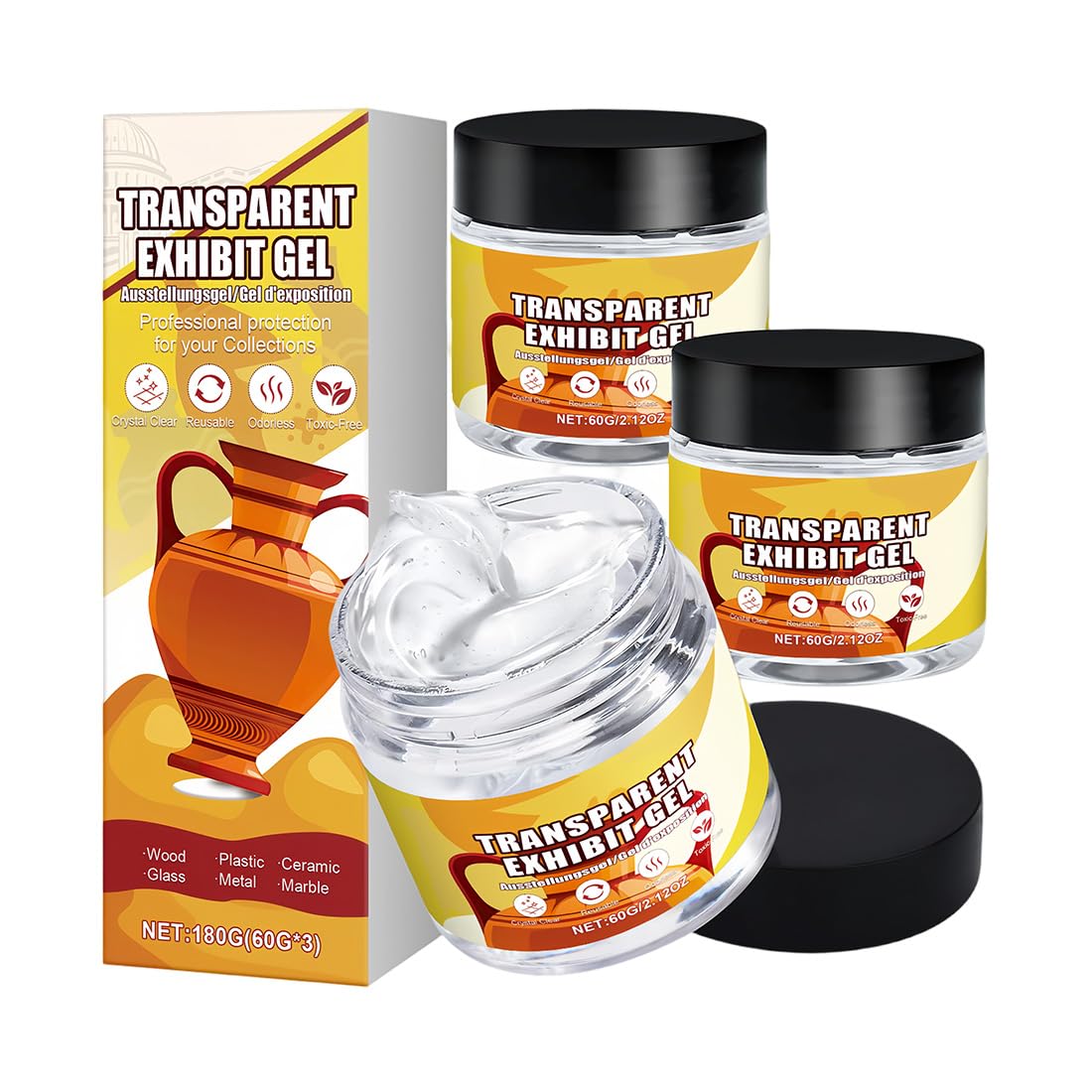 Colla adesiva Museo Gel Clear,removibile,per fissare bicchieri,cristalleria e altri oggetti delicati su una superficie,ideale per oggetti da esposizione,180g