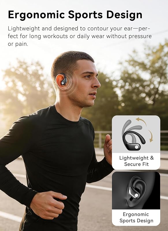 jaddsa Wireless Earbuds, Bluetooth 5.4 Sport Headphones with Smart Charging Case, ENC Noise Cancelling, Ear Buds with IPX7 Waterproof & Bass Stereo Sound for iOS, Android – Jet Black image 6