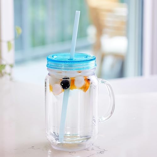 Miniatura 4 de Tarros de plástico con asas, tapas y pajillas, vaso con doble aislamiento de 20 onzas con pajilla, paquete de 4 unidades, tazas de boca ancha, vasos