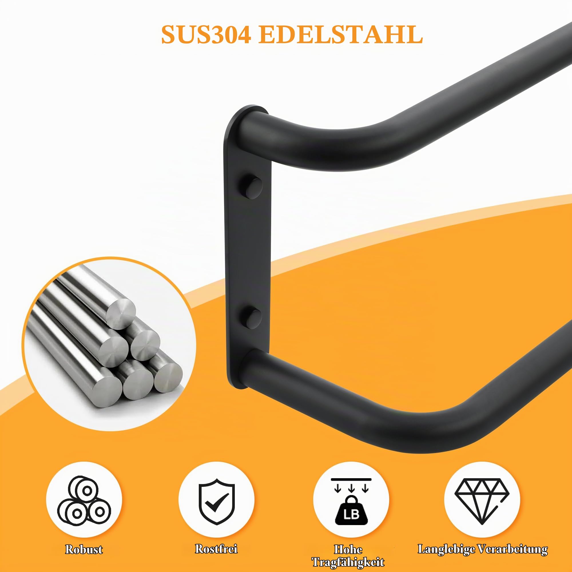 Mooche 80CM Handtuchhalter Edelstahl Schwarz,Doppelt Handtuchhalter Wand