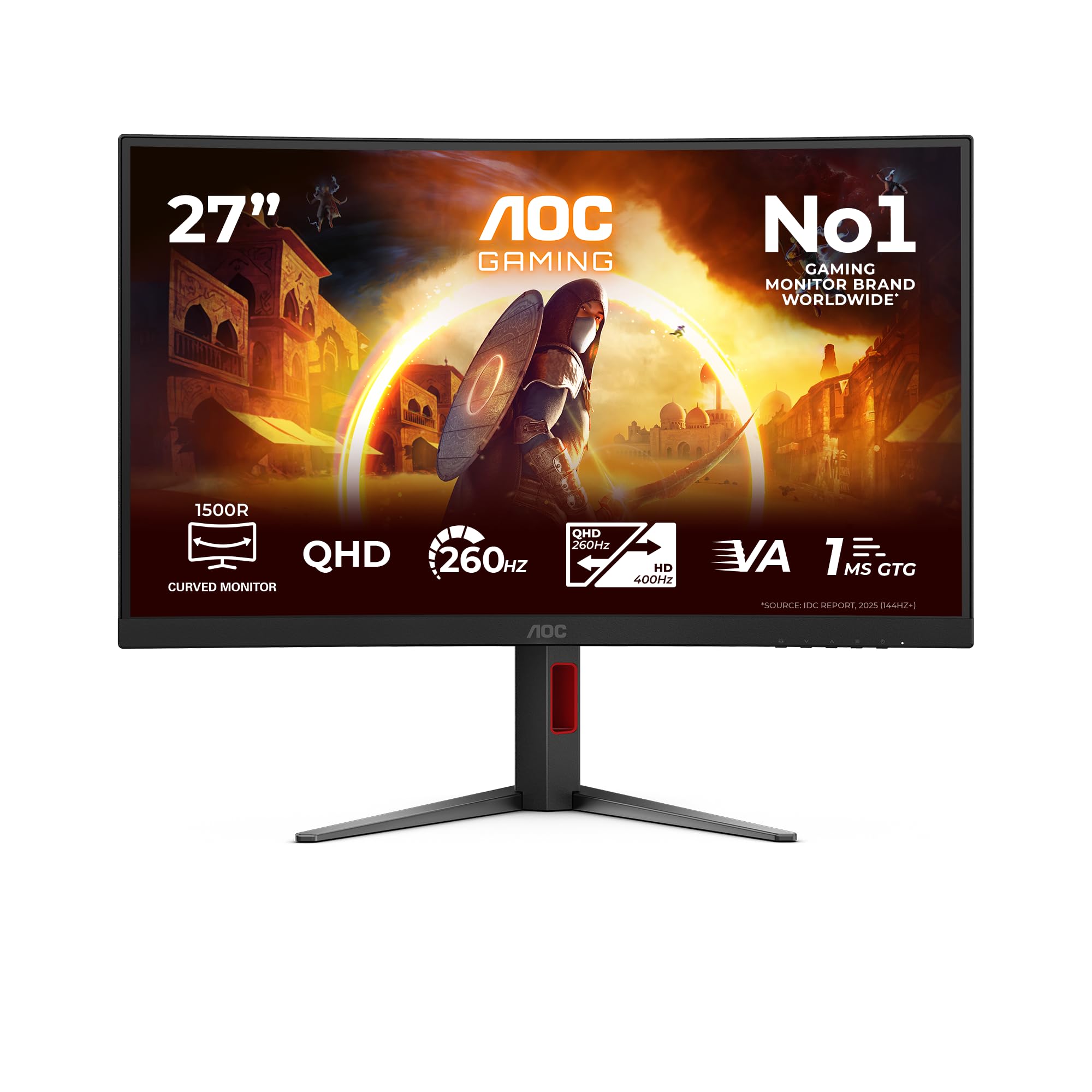 AOC CQ27G4Z2 Monitor 27 Pulgadas 240Hz, Panel Fast VA, 1ms GtG, HDR400, Adaptive Sync, Altura Ajustable, (2560x1440 HDMI 2x 2.0 DP 1x 1.4) Negro