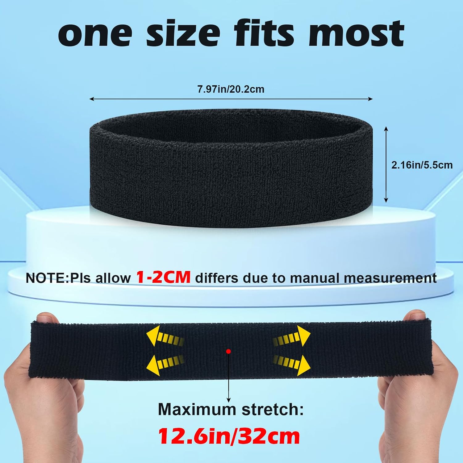 ONUPGO Sweatband Headbands for Men & Women -12PCS Sports Headbands Moisture Wicking Athletic Cotton Terry Cloth Headband for Tennis,Basketball,Football,Gym,Working Out