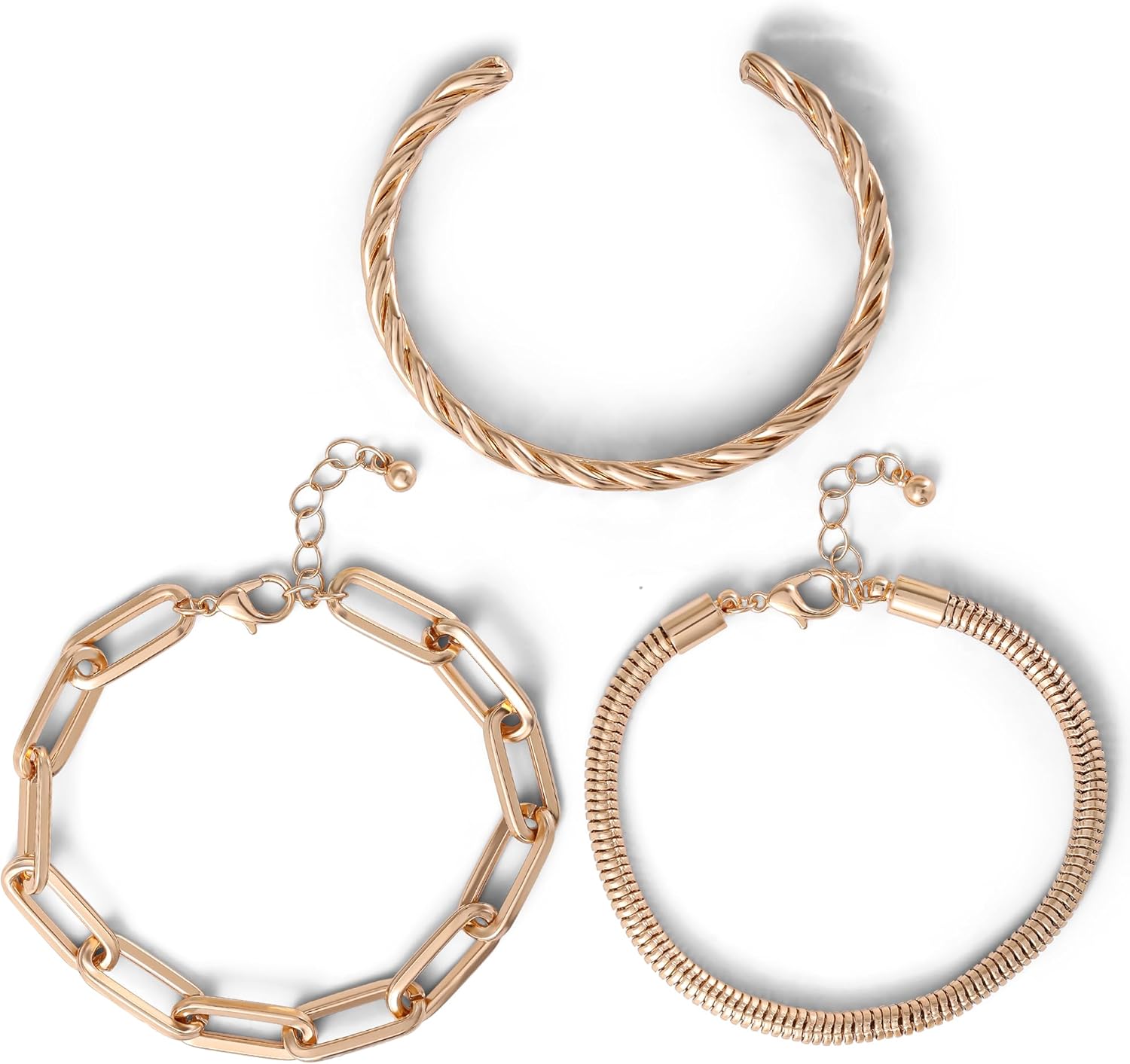 Jessica Simpson 3-Piece Bracelet Set, Gold-Tone Chunky Bracelets 7.5"+2" and Bangle