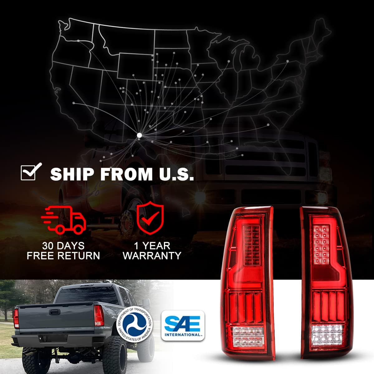 ROXX Full Led Tail Lights Assembly for 1999-2006 Chevy Silverado 1500/2500, Led Taillights Pair for 1999-2002 GMC Sierra 1500/2500, Full Led DRL/Brake Lights/Reverse/Turn Signals (Red Lens)