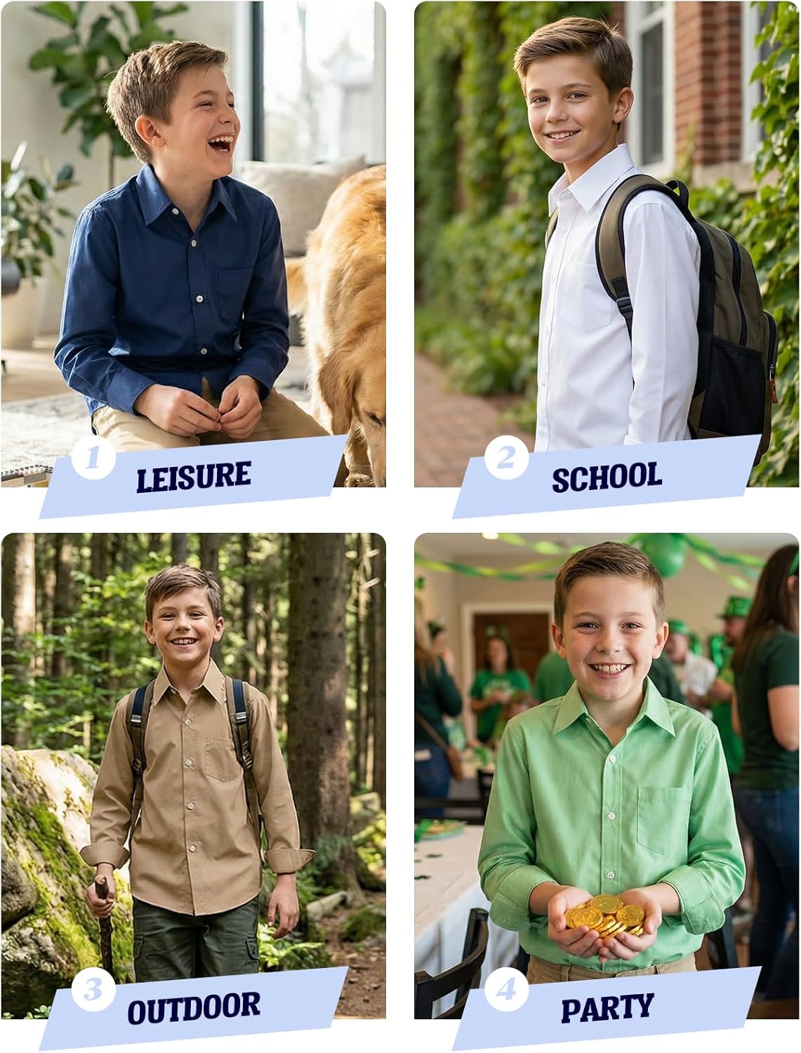 Spring&Gege Boys' Cotton Dress Shirt Long Sleeve Casual School Uniform Woven Button Down Shirt - Image 5