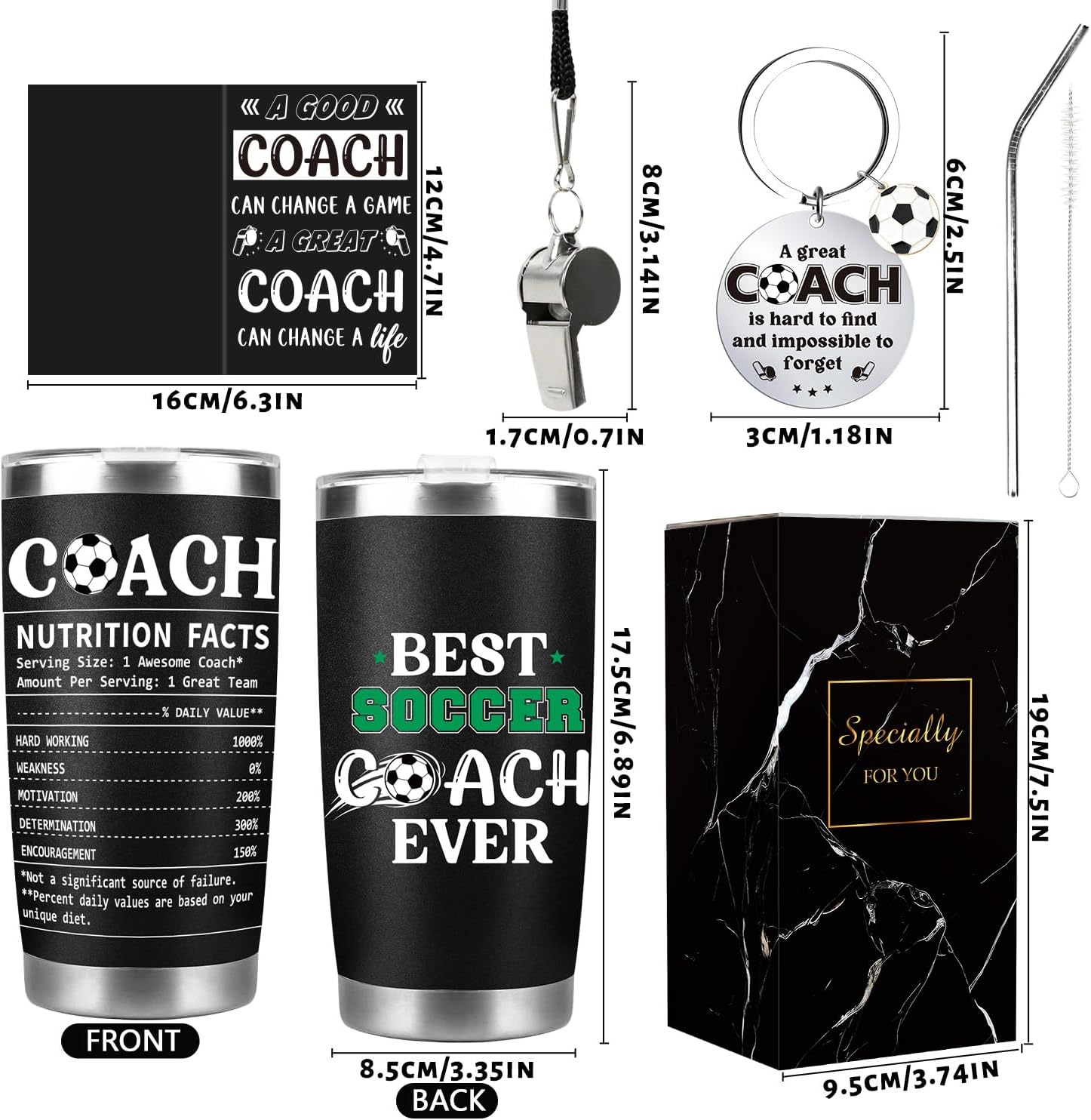 Keluna Soccer Coach Gifts for Men - Soccer Coach Appreciation Thank You Team Player Sports Lover Gift for Men Husband Brother Colleague Tumbler Cup Keychain Whistle Greeting Cards - Image 3