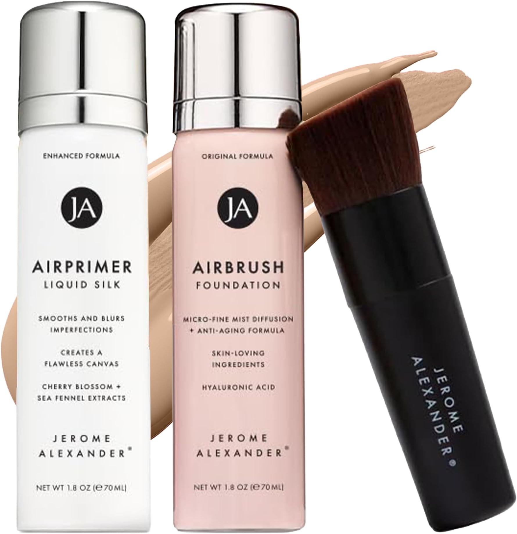 MagicMinerals AirBrush Foundation Set by Jerome Alexander – 3pc Set Includes Primer, Foundation and Kabuki Brush - Spray Makeup with Anti-aging Ingredients for Smooth Radiant Skin (Warm Medium)