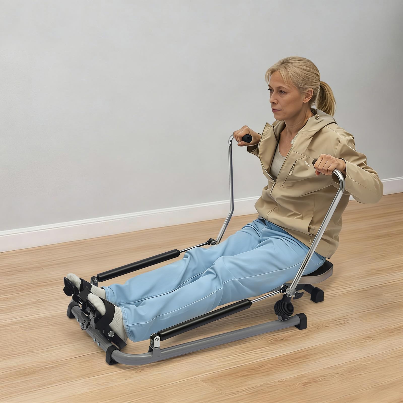 Máquina de remo para entrenamiento abdominal, plegable, 12 niveles, LCD, 2 en 1, ejercicios de cardio hidráulicos, 120 kg, 110 x 61 x 21 cm, silencioso, para entrenamiento en casa, gimnasio