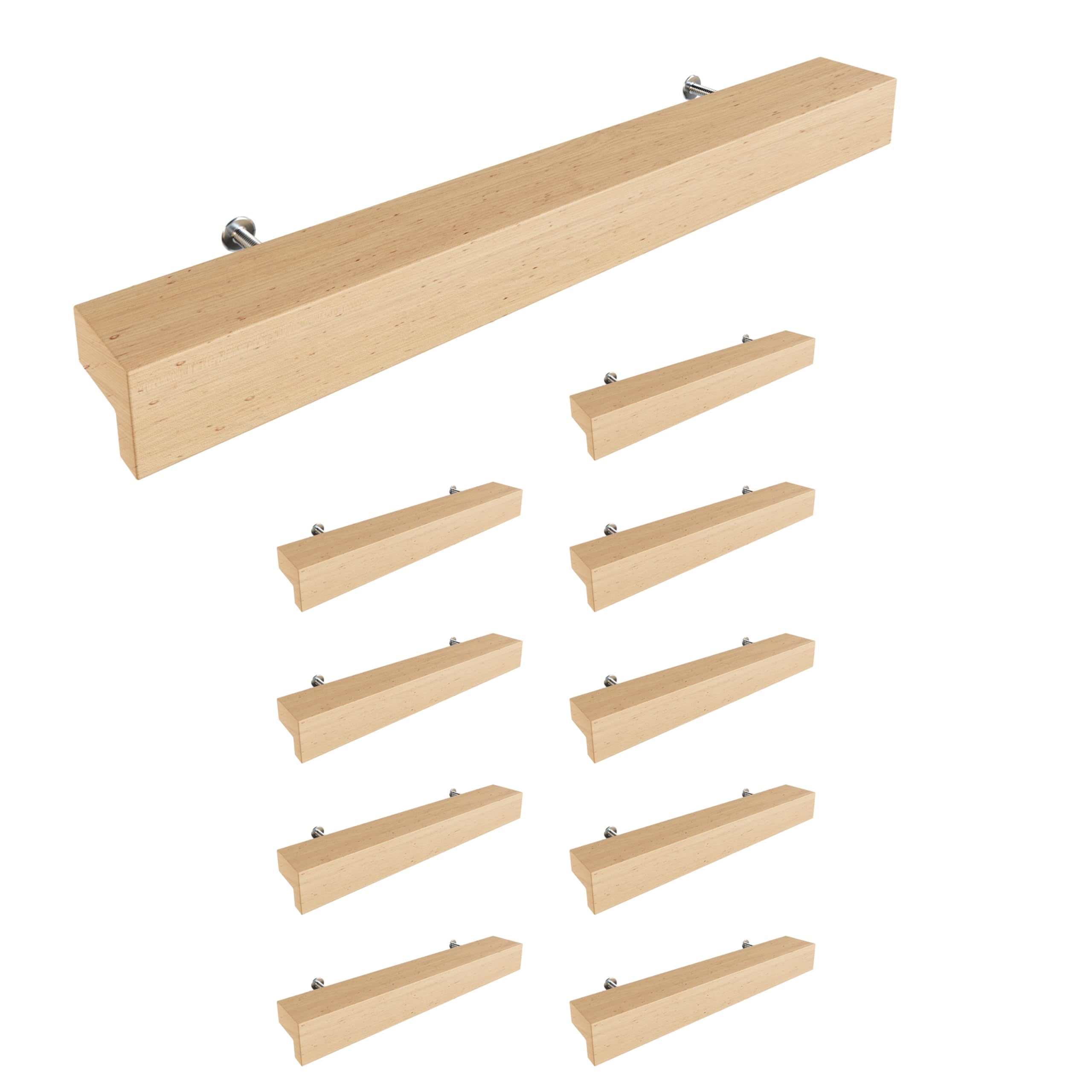 Sossai tiradores de madera de haya | GAH01 | distancia entre agujeros 128mm, longitud 188mm, 10 piezas