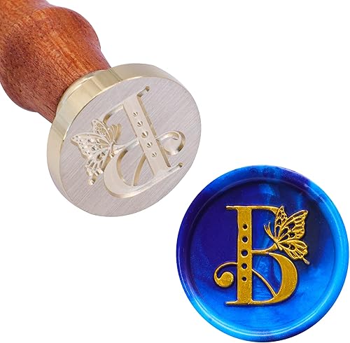 Miniatura 5 de SWANGSA Kit de sello de cera inicial del alfabeto B, sello de sellado de letras de mariposa vintage con 200 cuentas de cera de sellado