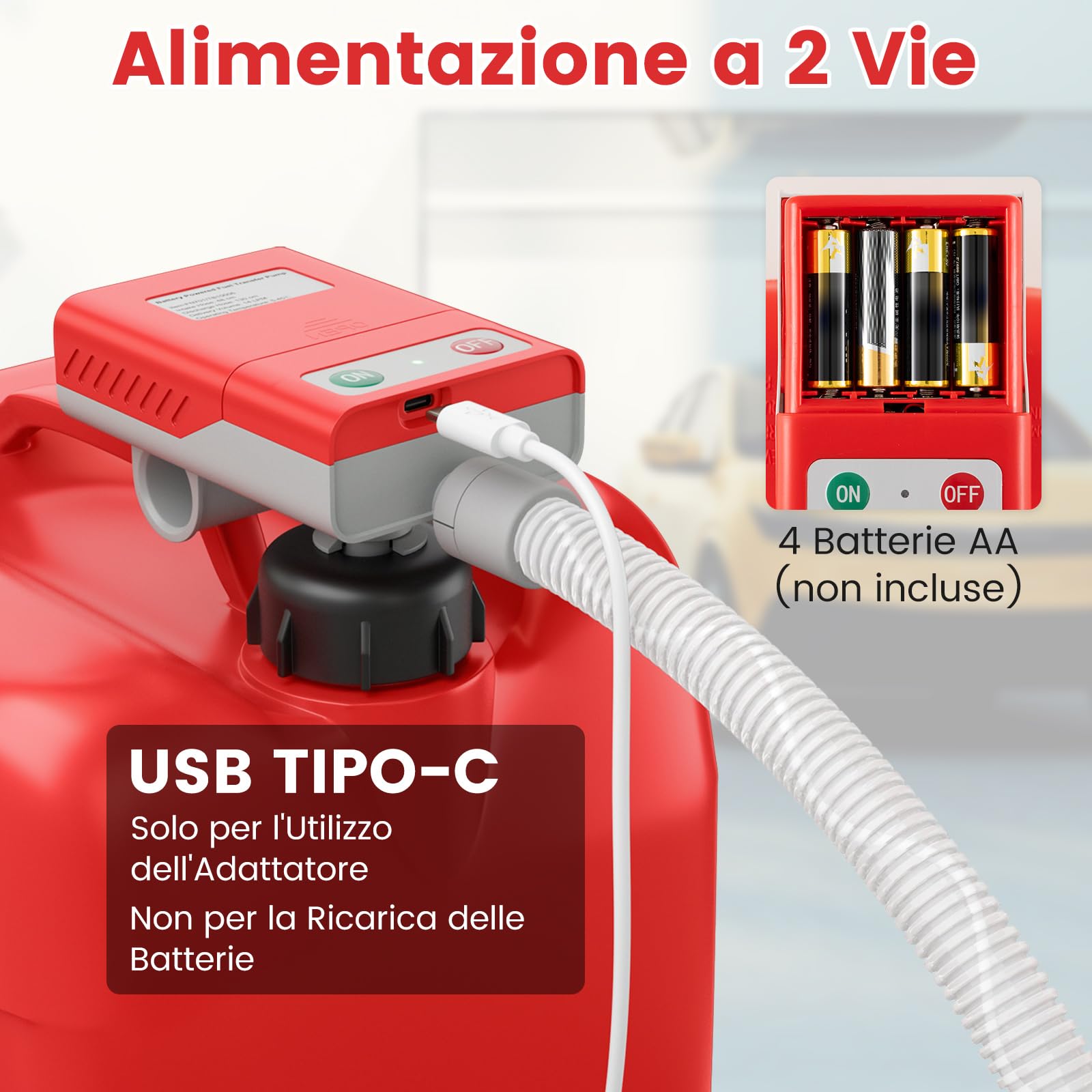 GYMAX Pompa di Trasferimento Carburante, Pompa per Bidone di Gas con Sensore di Arresto Automatico e 3 Adattatori, Pompa di Trasferimento Carburante da 14 LPM per Benzina, Diesel, Cherosene