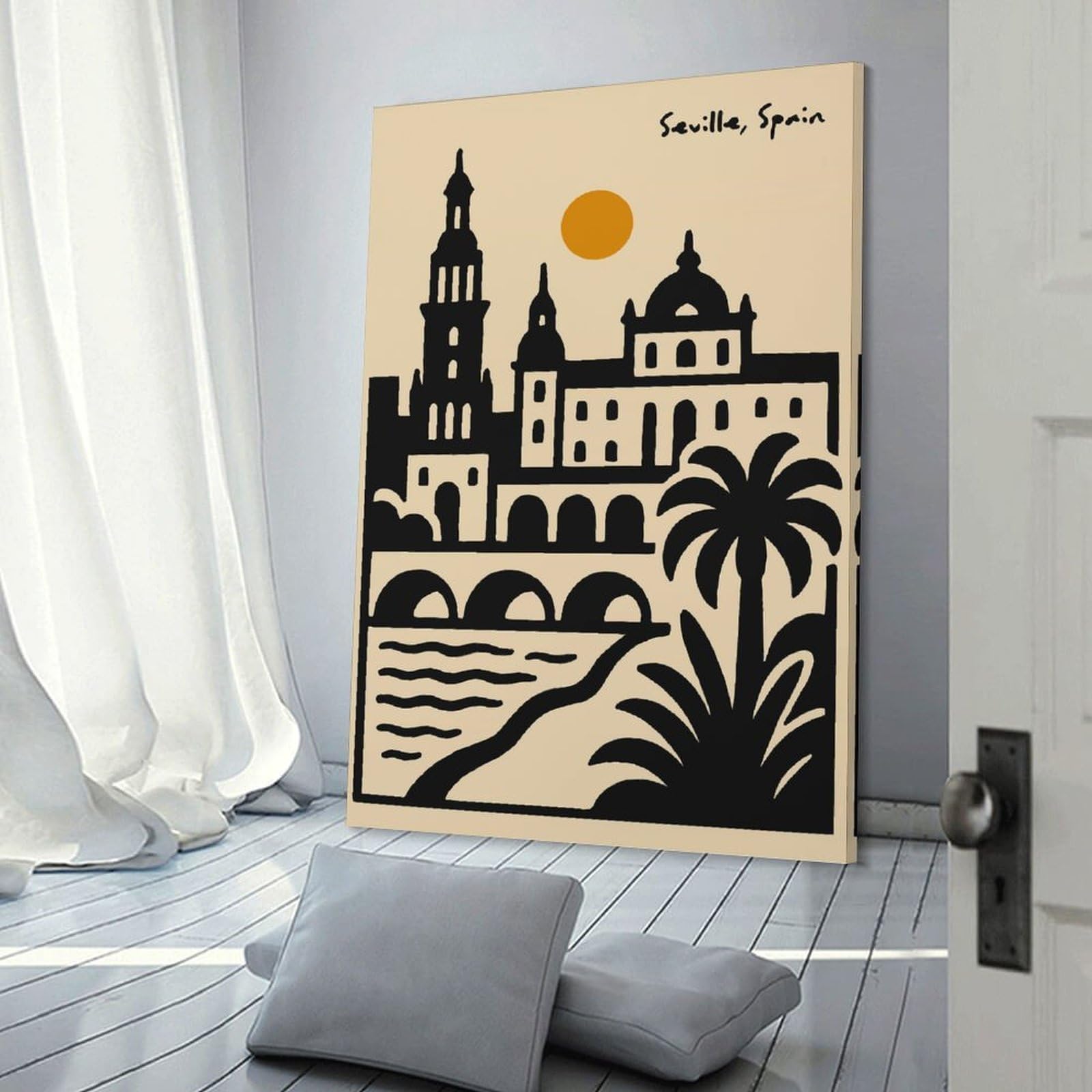 Junmoney Seville, Spain Cityscape Illustration Canvas Wall Decor, 24x36inch(60x90cm), for Home Walls, Creative Rooms Or Shared Spaces, Stylish Home Artwork for Focal Walls