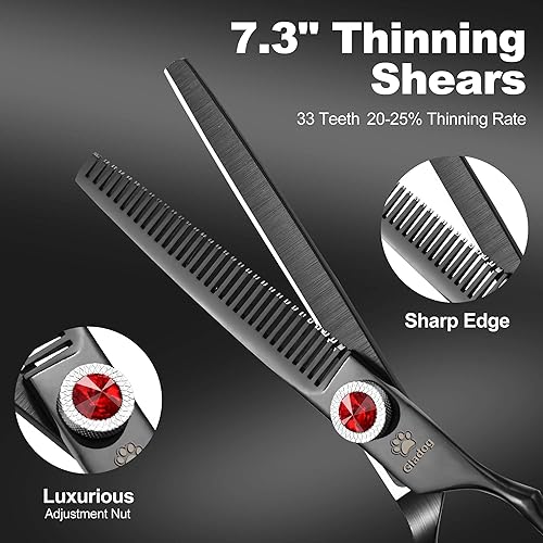 Vista 33 de GLADOG - Tijeras de aseo profesional para perros con puntas redondas de seguridad, 4 en 1, tijeras de aseo para perros y gatos