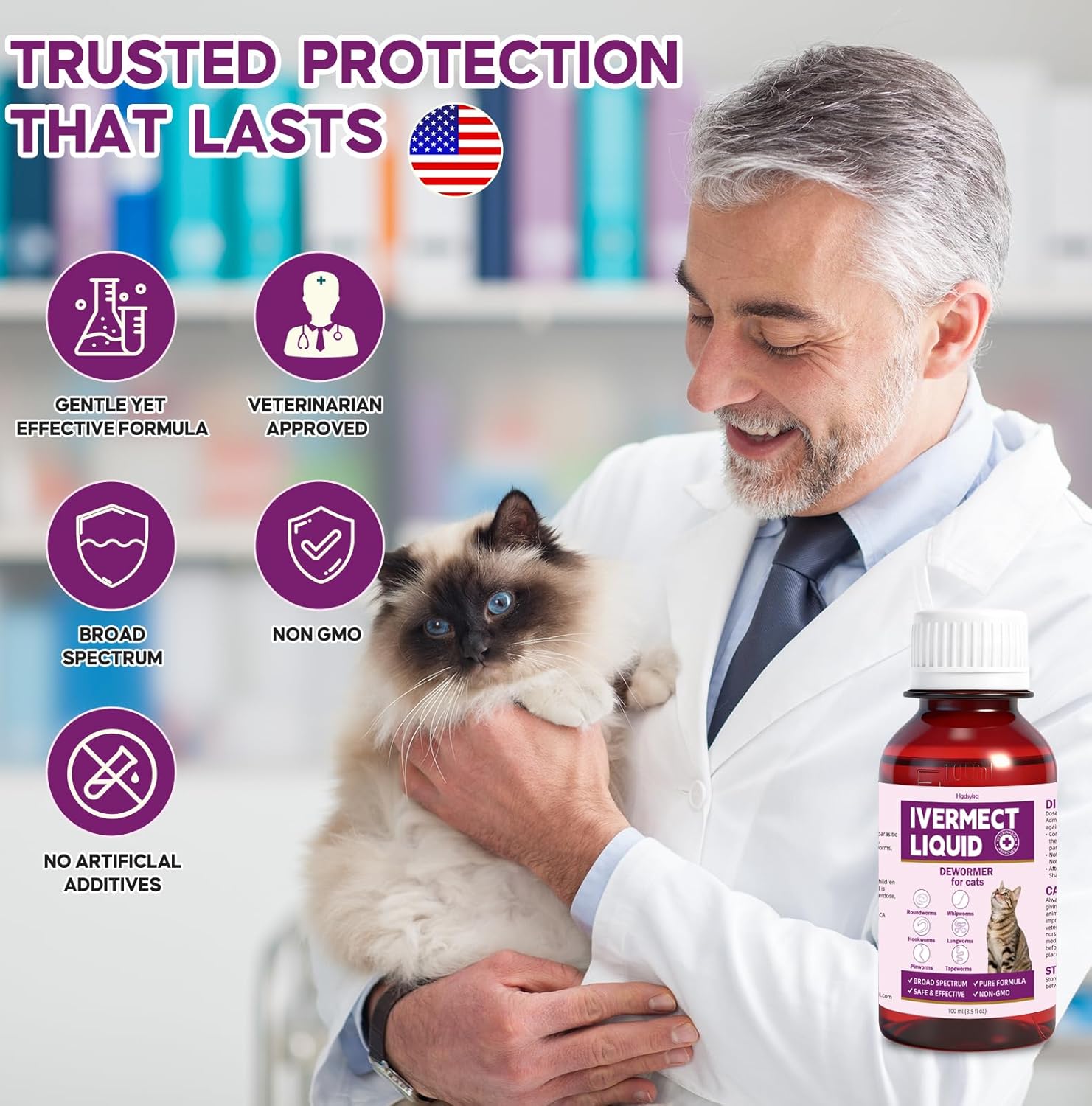 DEWORMER for Cats – Supports Removal of Hookworms, Lungworms, Pinworms & Roundworms, Tapeworms, Whipworms, Broad Spectrum Digestive Cleanser, Internal Balance Support