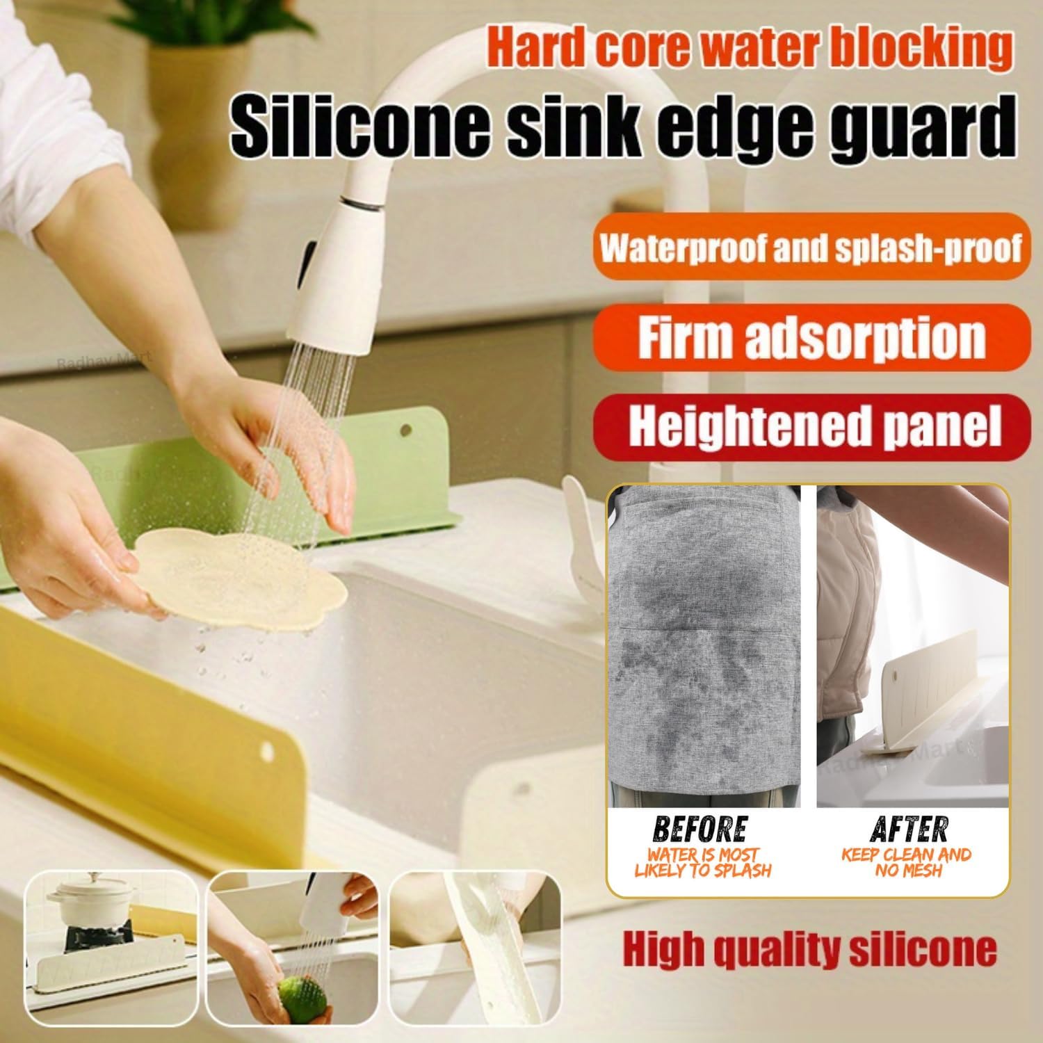 Radhav Mart Sink Splash Guard | Silicone Countertop Suction Barrier | Kitchen Water Splash Protector | Anti-Splash Shield | Flexible Water Blocking Strip | Kitchen Tools & Accessories 3