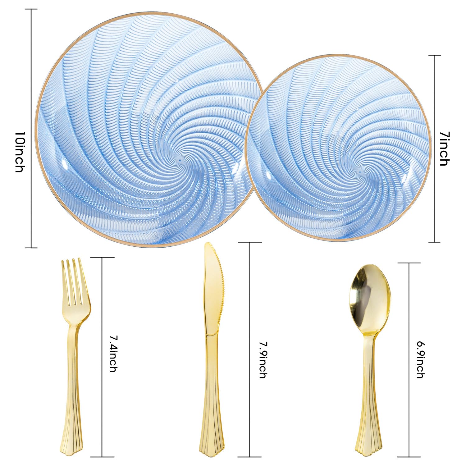 Blue Shell Plates & Gold Silverware Set - 150 PCS -2