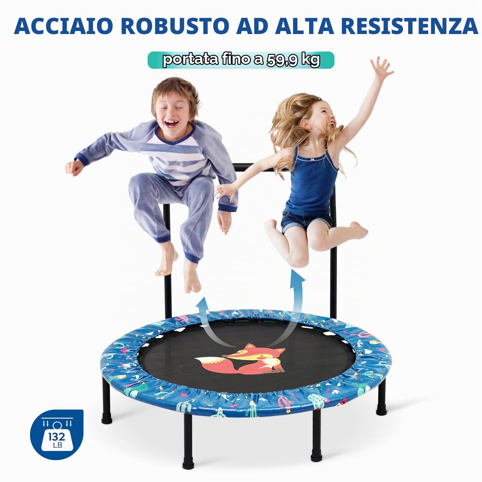 '38'' Trampoline for Kid Mini Trampolines with Adjustable Foam Handle and Safety Padded Cover Foldable Toddler Bouncer Indoor & Outdoor Bungee Rebounder Trampoline for Child Play and Exercise'