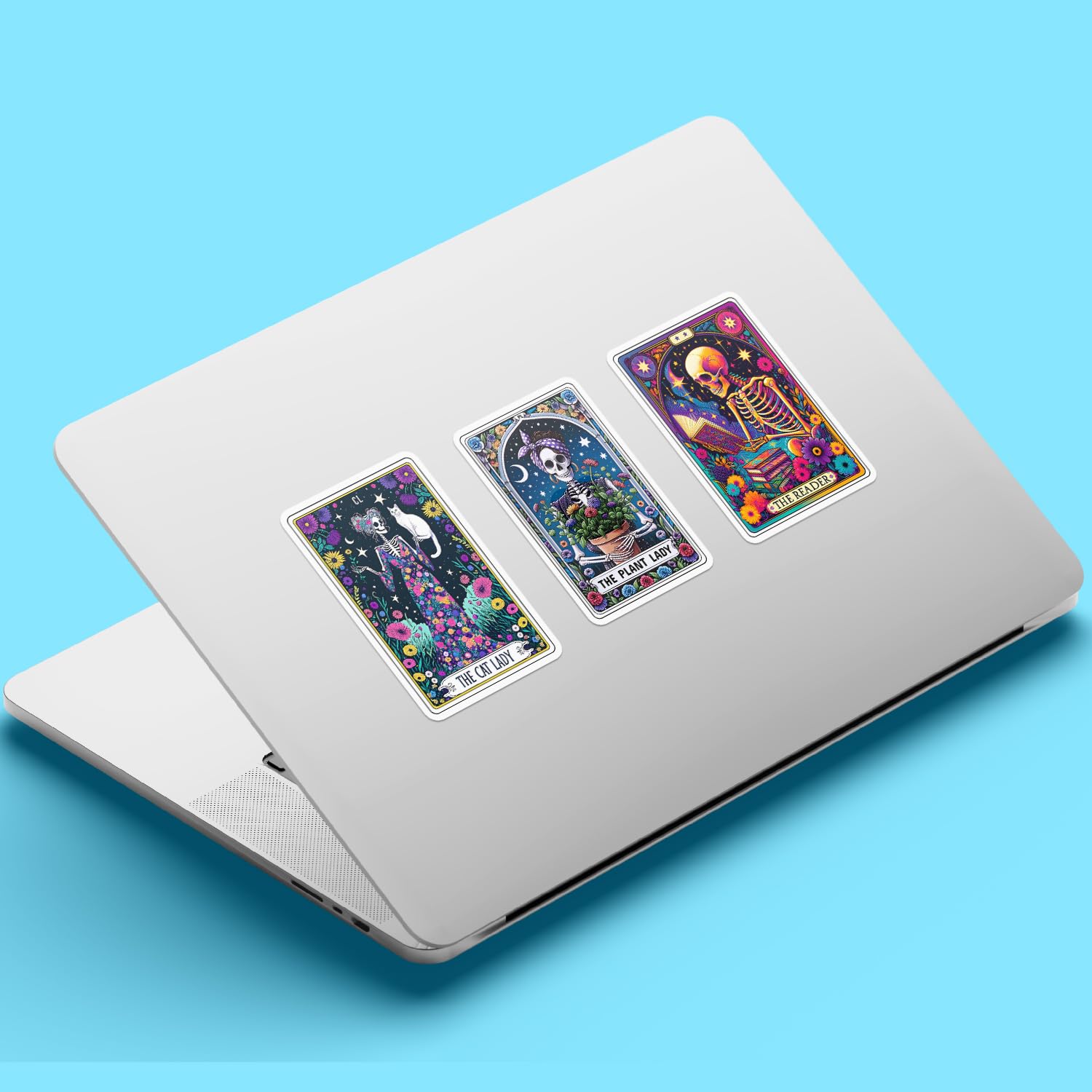 (3Pcs) The Plant The Reader The Cat Lady Tarot Card Stickers 3'' for Nature Bookworms Plant Cat Lovers Skeleton Witchy Gothic Vinyl Decal for Laptops Water Bottles Journals