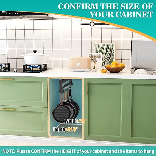 Miniatura 4 de SOYO Estantes ajustables para ollas de 22 pulgadas, organizador extraíble para ollas y sartenes con 7 ganchos, armario de cocina extensible para