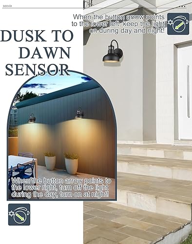 Miniatura 5 de Luces exteriores con sensor de movimiento de 7 pulgadas, lámpara para exteriores del atardecer al amanecer con enchufe de base E26, luz de pared