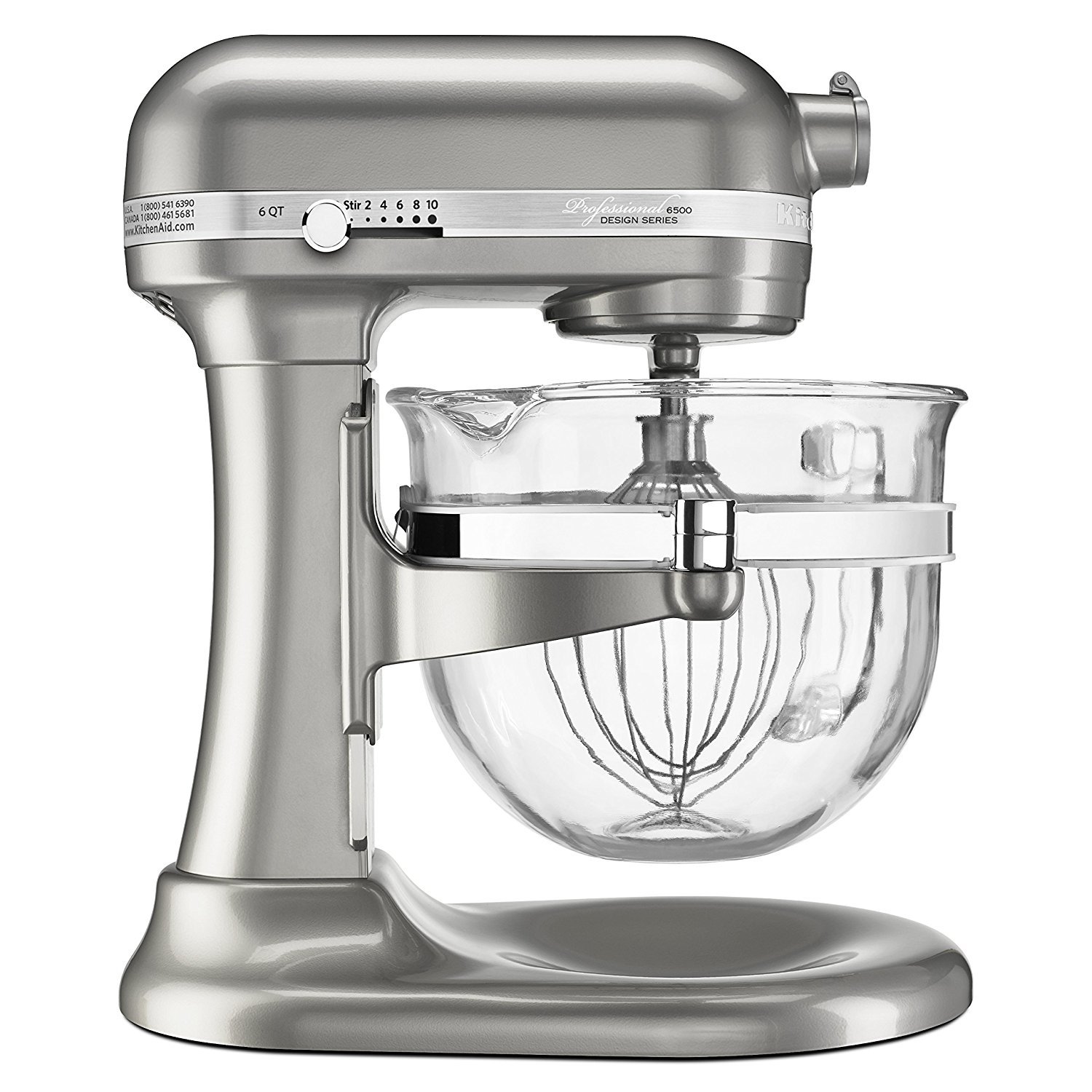 KitchenAid KSM6521XSR Professional 6500 Design Series Sugar Pearl Silver Bowl-Lift Stand Mixer with 6 Quart Glass Bowl