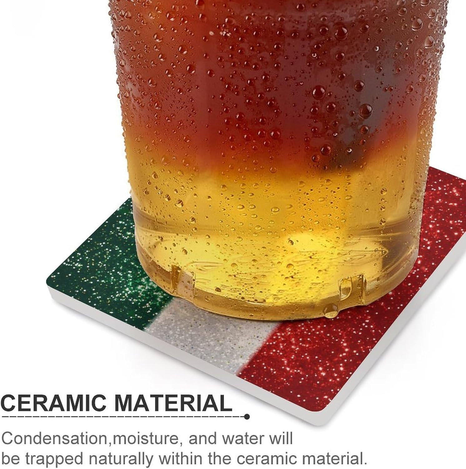 Glitter Pattern Italy Flag Funny Ceramic Coasters for Drink Absorbent Cup Holders Tabletop Protection