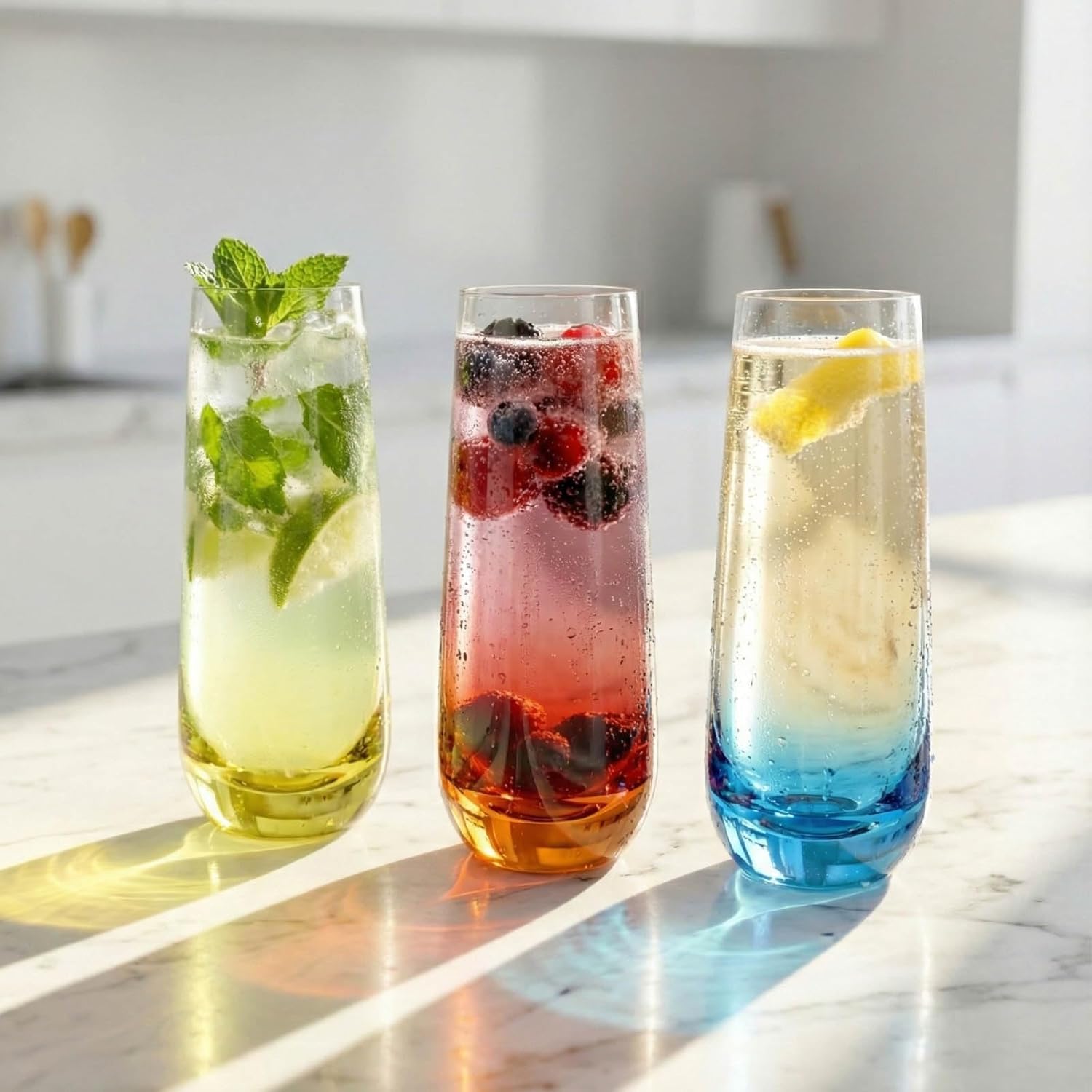 ColoVie Stemless Champagne Glasses Set of 6- Colored Champagne Flutes- Wedding Toasting Glass- Bridesmaid Gift- Mimosa Glass- Crystal Bar Glassware- Birthday Cocktail Party, 9.6oz - Image 7