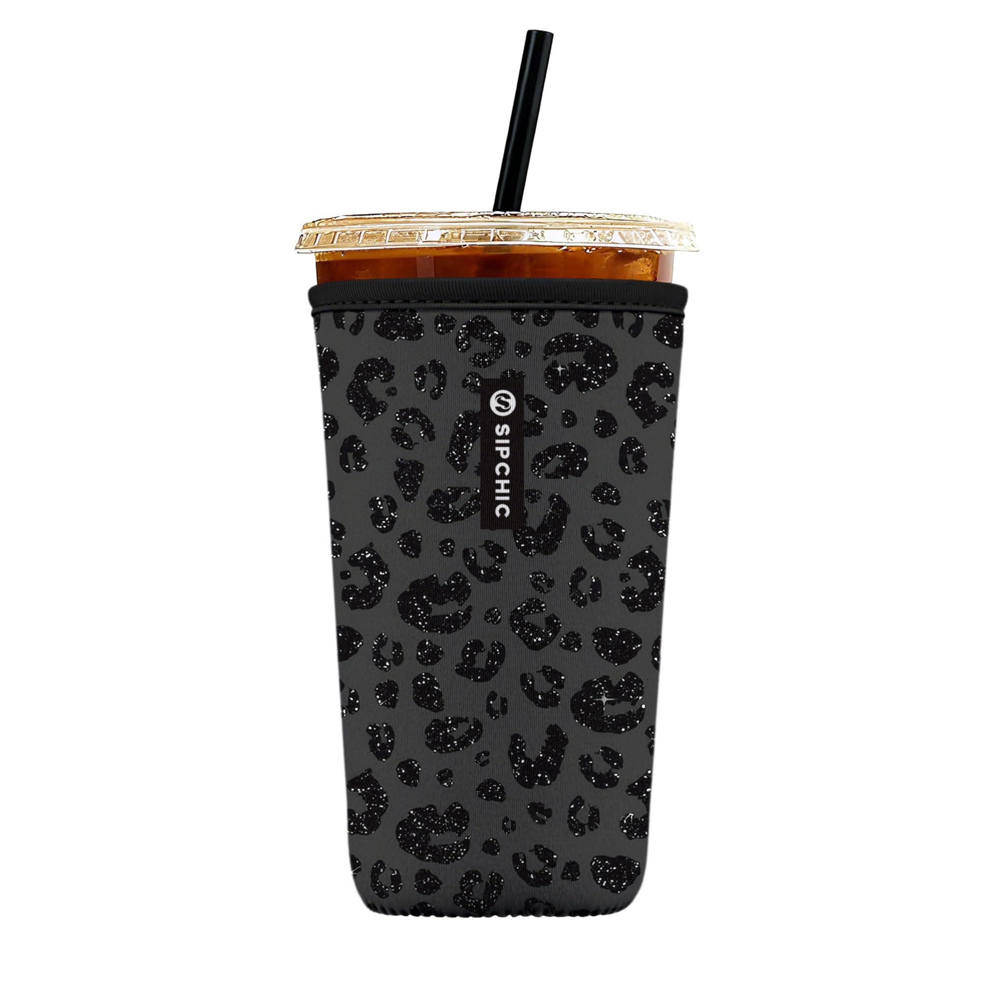 Iced Coffee Sleeve – Neoprene Reusable Cup Sleeves for Drinks, Insulated Drink Sleeves to Keep Hands Dry &amp; Drinks Cold, Stylish &amp; Durable Coffee Sleeves (Glam Panther, Large: 30-32oz)