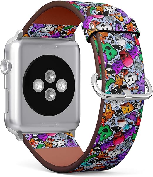 Amazon Co Jp ビッグアップルウォッチ42 44mm対応 交換用レザーバンドブレスレットストラップリストバンドアクセサリー グラフィティカートゥーンバイザレファンキーキャラクターパターン 家電 カメラ