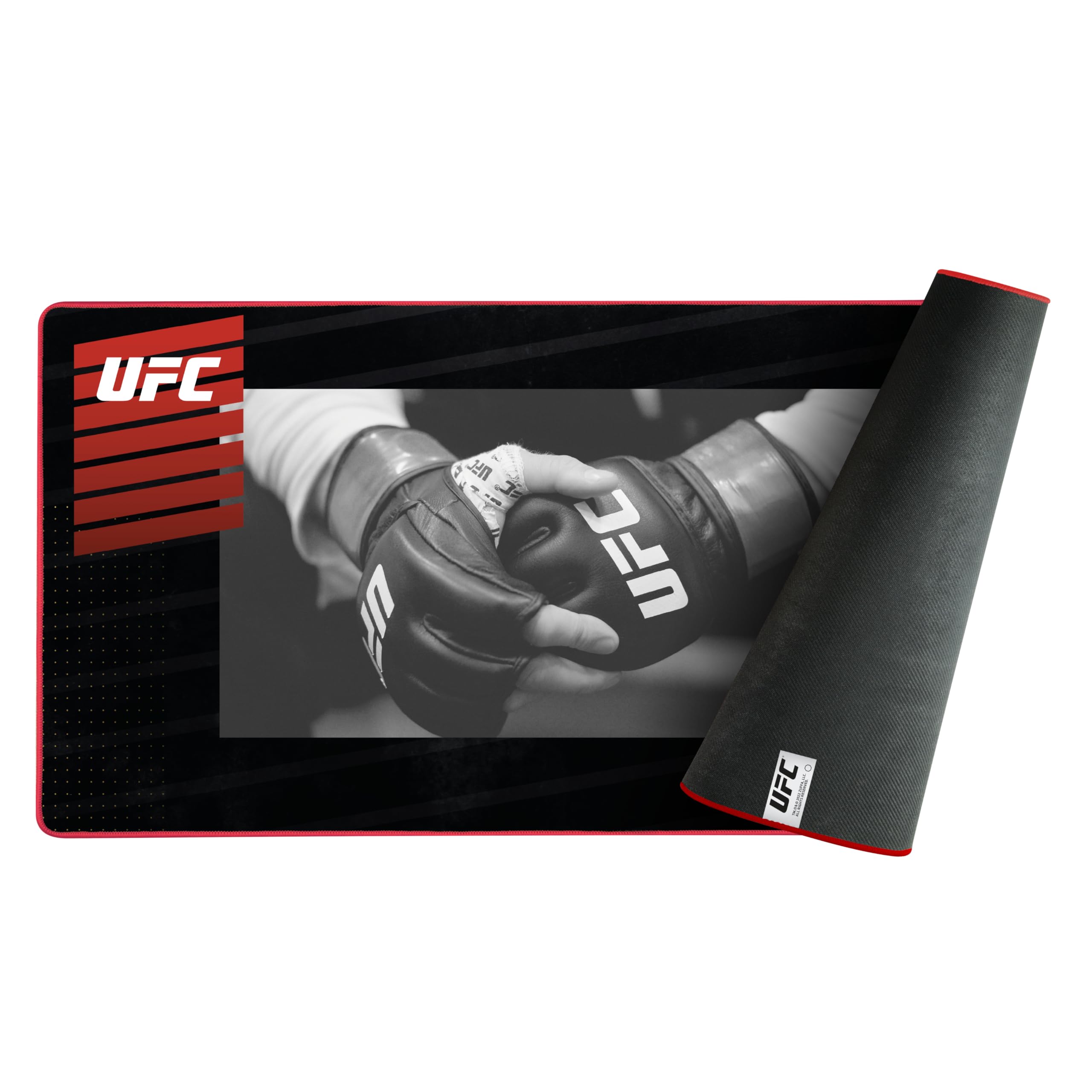 Konix UFC XXL-Gaming-Mauspad 90 x 46 cm - Rutschfeste Gummibasis - Schwarz und Rot