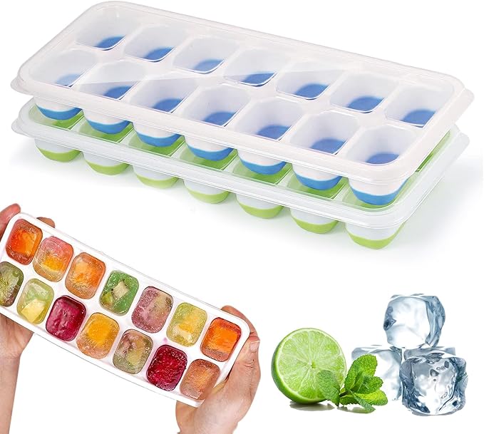 2 Pezzi Vassoi Per Cubetti Di Ghiaccio In Silicone Con Coperchio,Stampo Per Ghiaccio,Senza BPA,vassoi Per Cubetti Di Ghiaccio Quadrati Facili Da Rimuovere