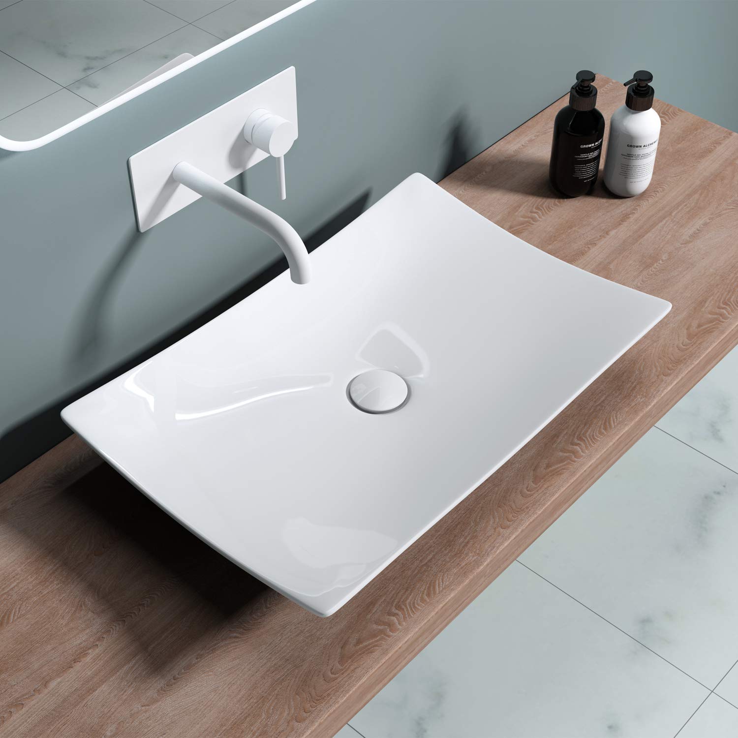 Db Durovin Bathrooms Glossy White Durovin Bathrooms Ceramic Bathroom Basin - Countertop Sink Modern Rectangular Vessel Sink - 600 X 395Mm (Wxd)