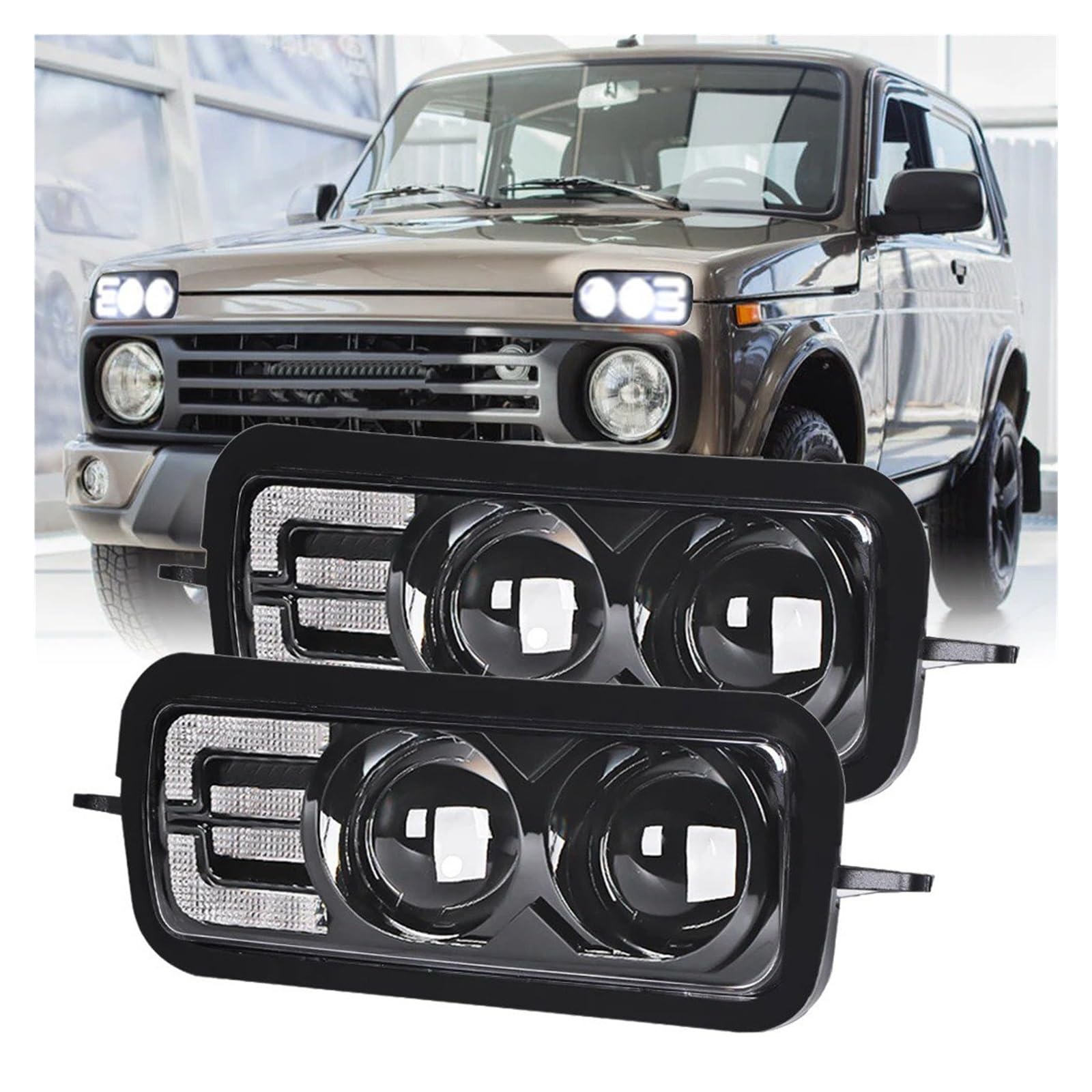 Car Headlights 12v Led Headlight For Lada For Niva 4x4 1995+ Daytime Running Lights Turn Signal Fog Lamp For Offroad DRL Headlamp Car Accessories(Type B)