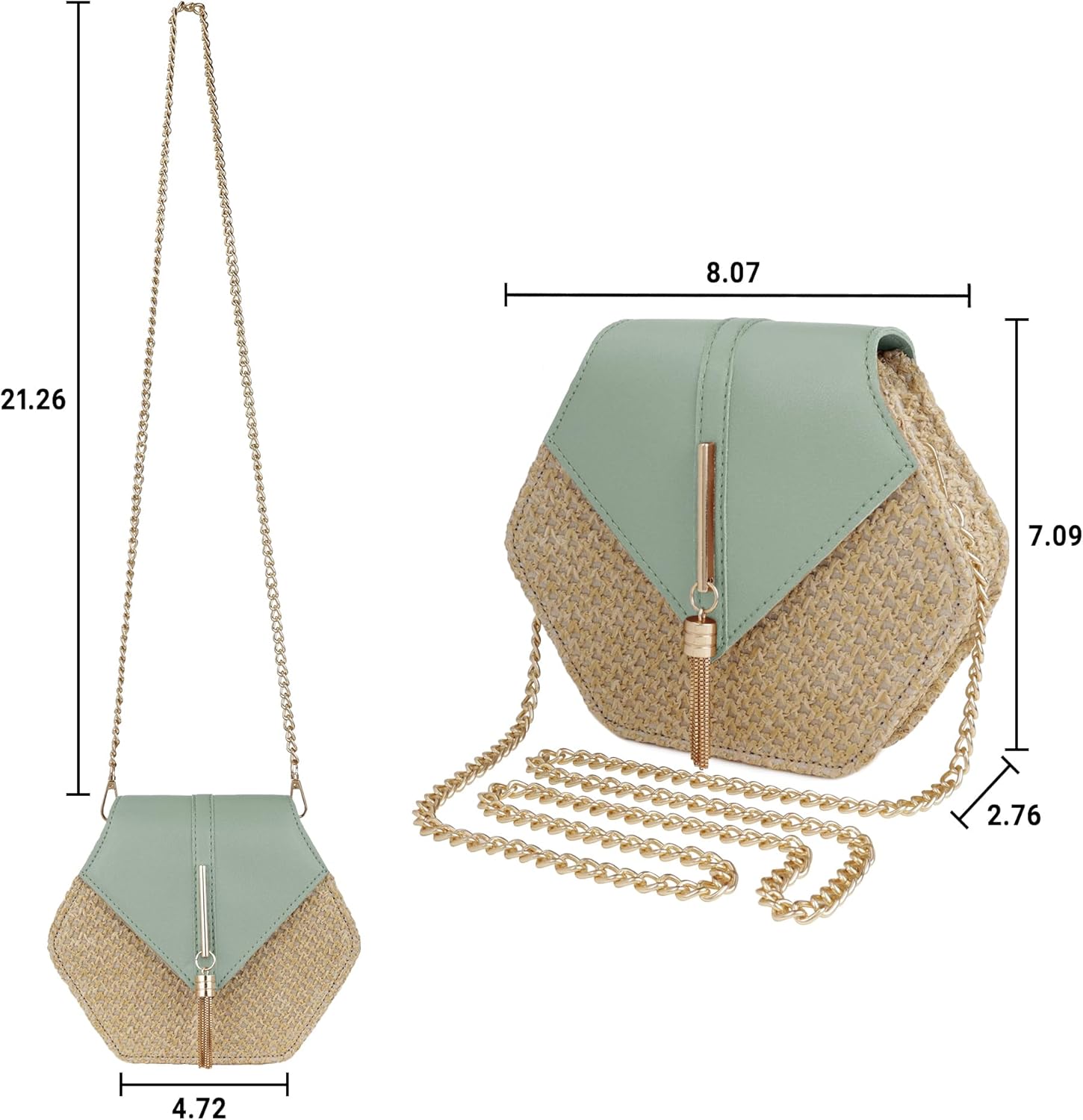 Straw Crossbody Bag for Women Cute Shoulder Handbag Summer Beach Bag Purse with Tassel - Image 7