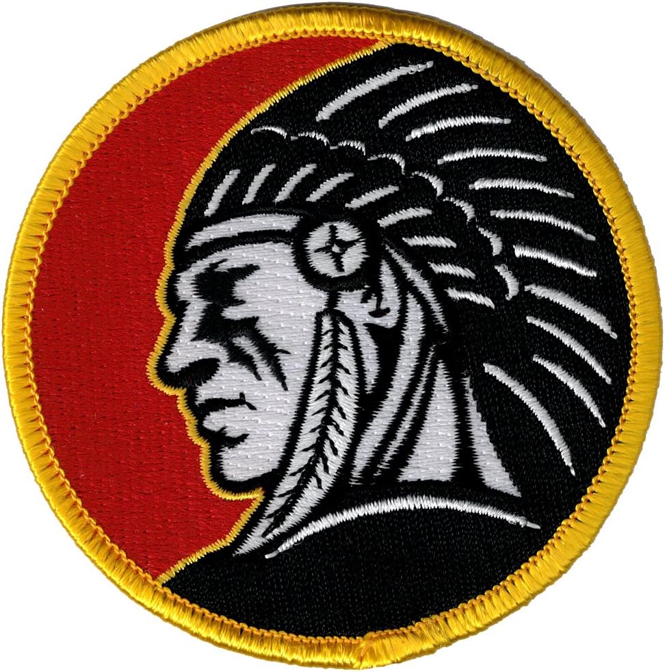 Indian Headdress Round Iron-On Patch Embroidered Red Motorcycle Biker Emblem