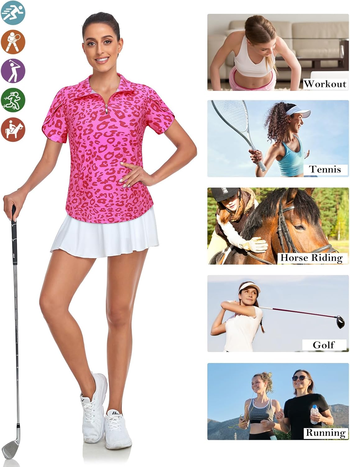 Tanst Sky Womens Golf Shirts Zip Up Overlap Short Sleeve Workout Tops Quick Dry Tennis Shirt