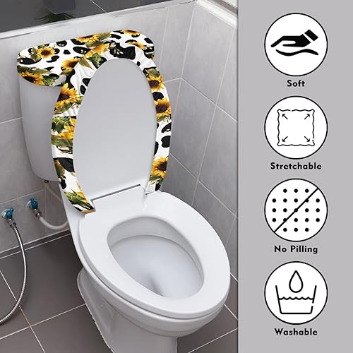 Miniatura 3 de Juego de 2 fundas para tapa de asiento de inodoro con diseño de girasoles, funda para tapa de tanque de inodoro, lavable a máquina, juego de fundas