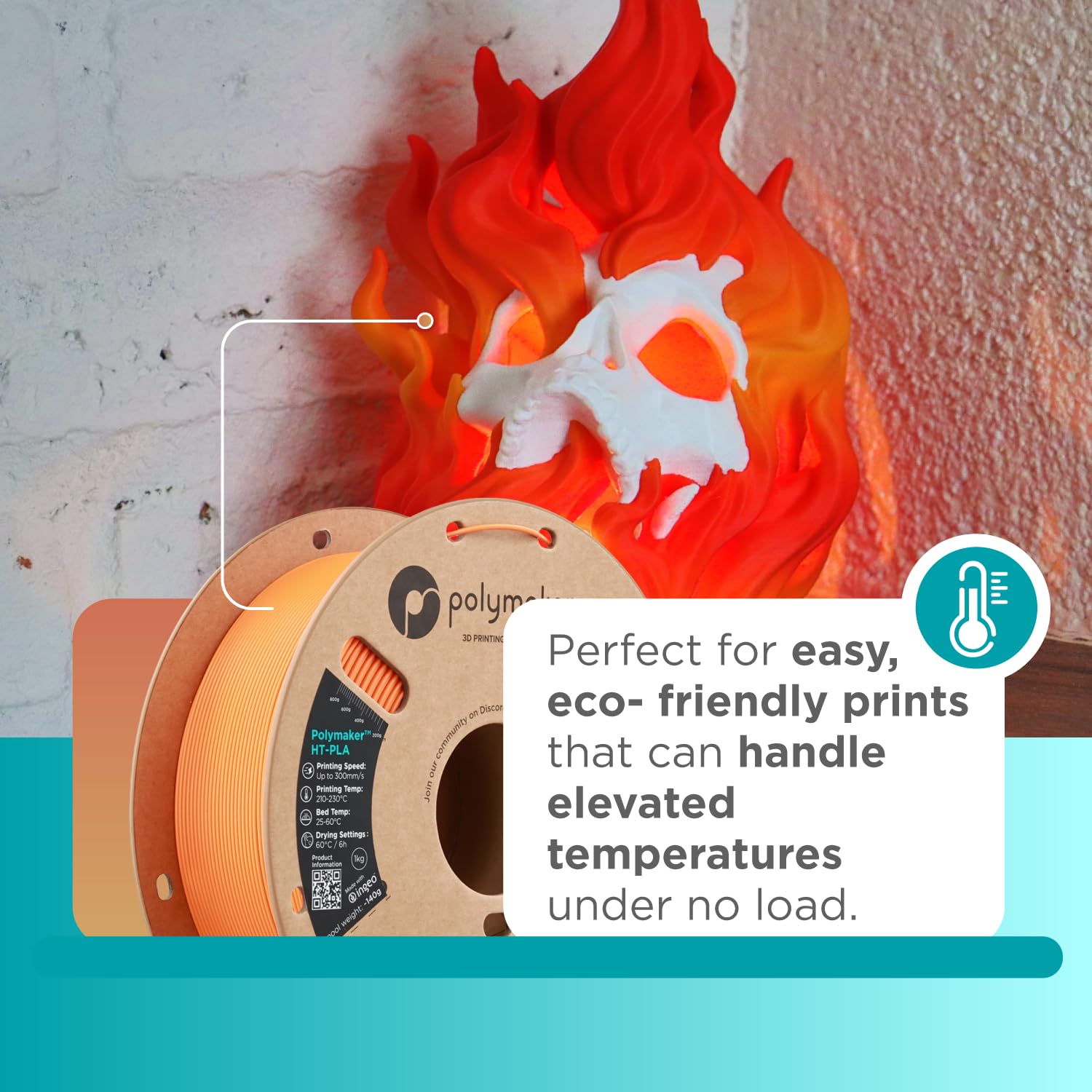 Polymaker HT-PLA Filament 1.75mm Gradient Fire, High Temp PLA for 3D Printing, Heat Stable Up to 150°C, Easy to Print, Works with Most FDM Printers, 1kg Spool