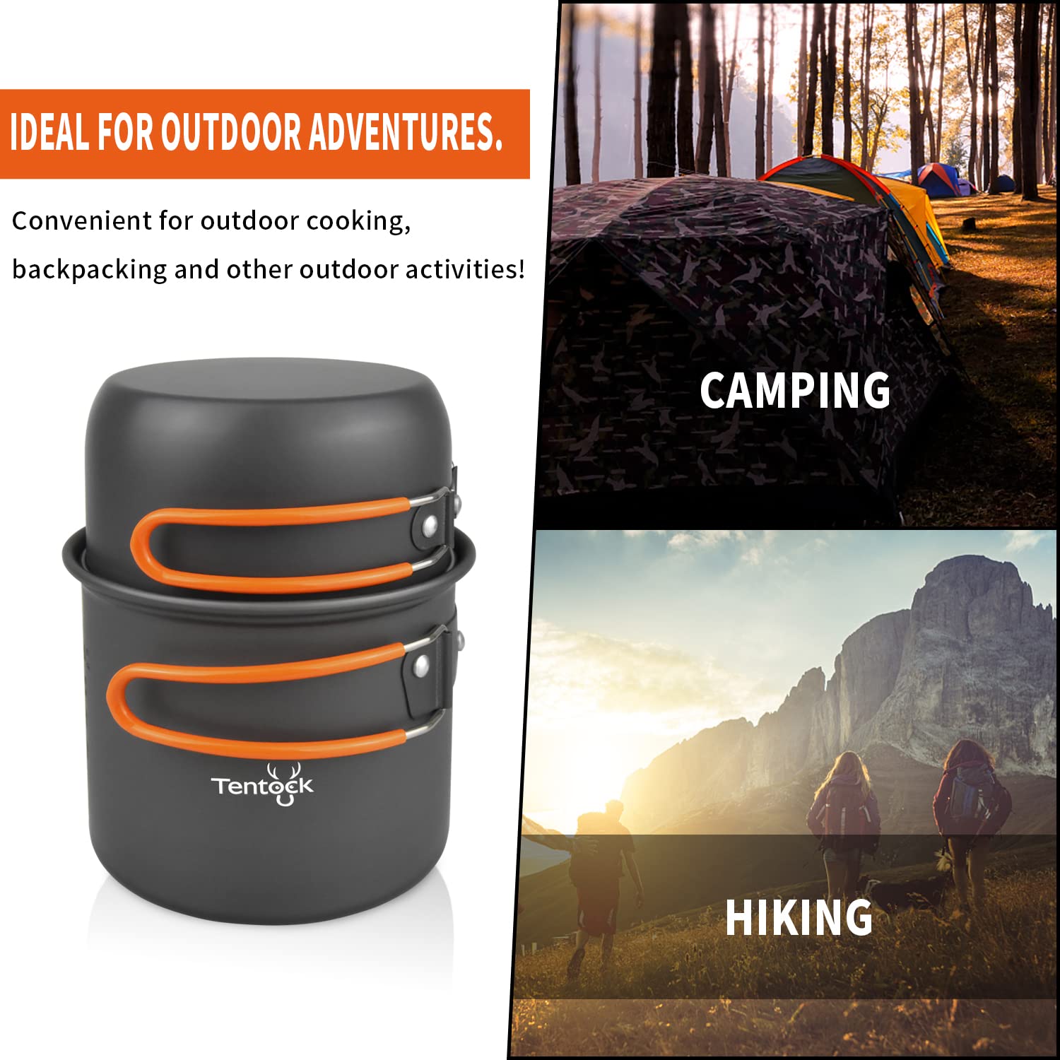 Tentock Batterie de Cuisine en Aluminium de Camping, Ustensiles de Cuisine Ultralégers en Plein Air Camping Ensemble Casserole et Pot pour Pique-Nique Randonnée Pêche Voyager