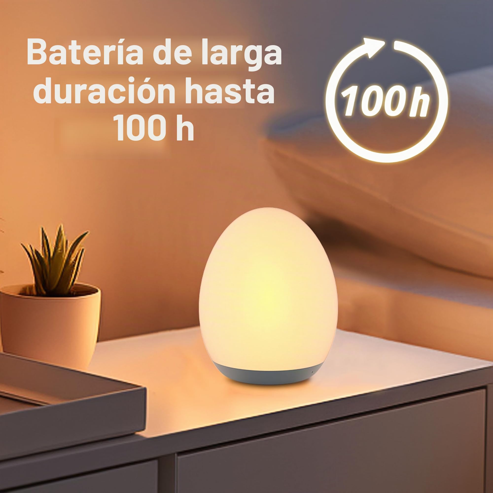 Luz nocturna para niños, luz nocturna de bebé con modo de cambio de 7 colores y atenuación continua, luz nocturna de guardería sin BPA, luz nocturna de huevo recargable para lactancia materna